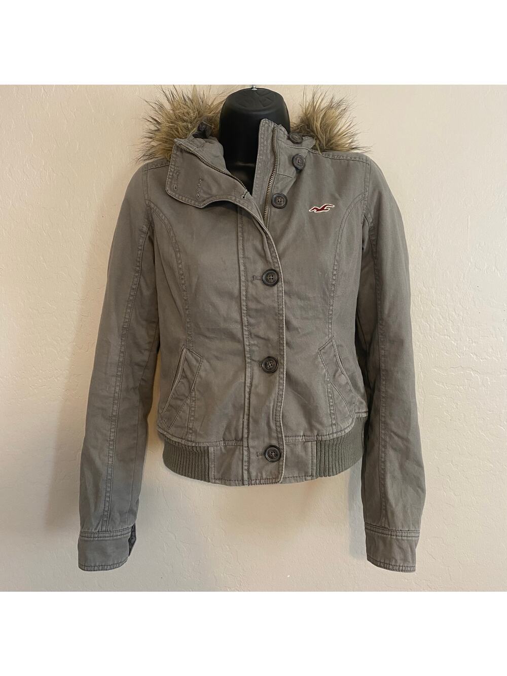 Y2K Hollister Bomber Jacket Womens Sz Small Fur Trim Hood Twilight Bella Swan